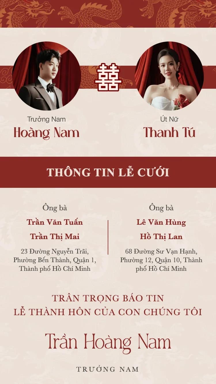 Ảnh demo mẫu thiệp Song Long Đỏ