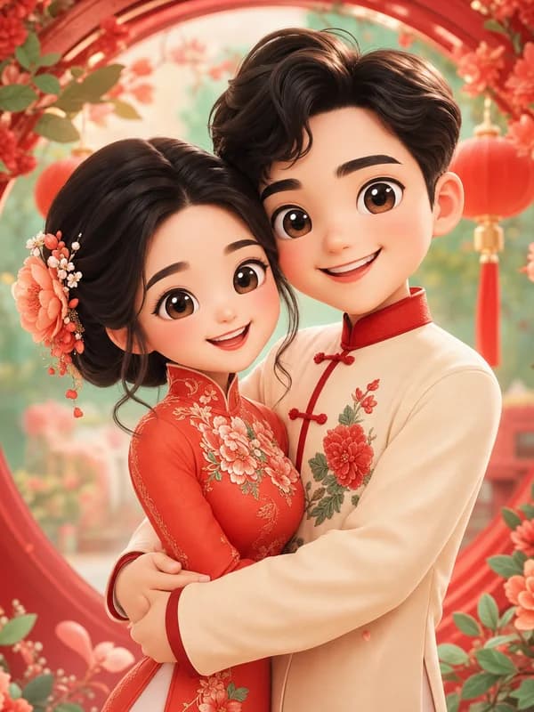Ảnh minh họa mẫu thiệp Mộc Chibi Hỷ