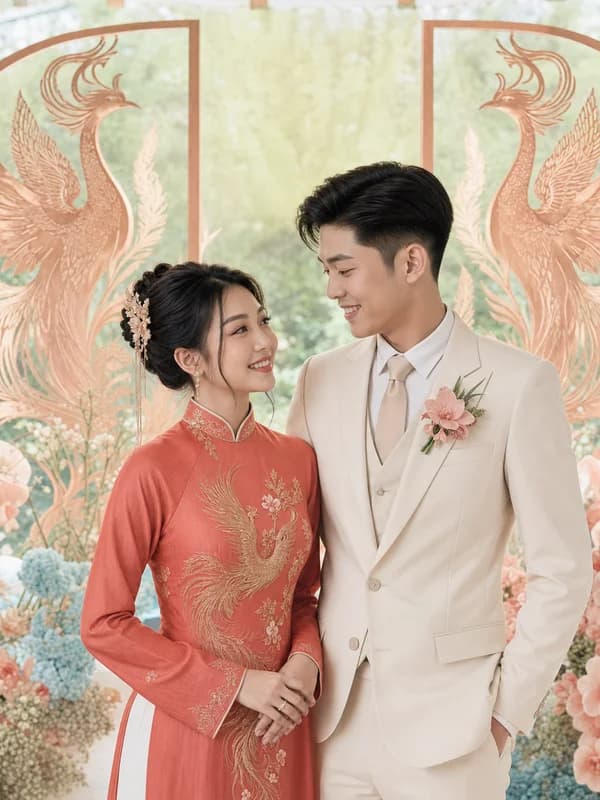 Ảnh minh họa mẫu thiệp Mộc Song Phụng
